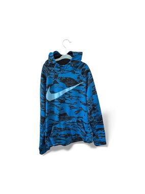 Nike Boys’ Dri Fit Camo Blue & Black Hoodie Kangaroo Pockets Hooded Large